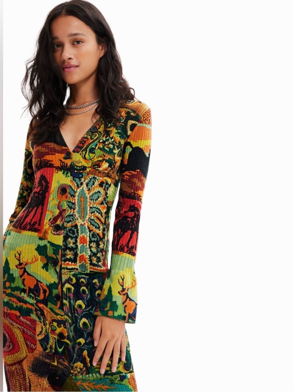 DESIGUAL M. CHRISTIAN LACROIX MIDI DEER LONG SLEEVE DRESS SZ S